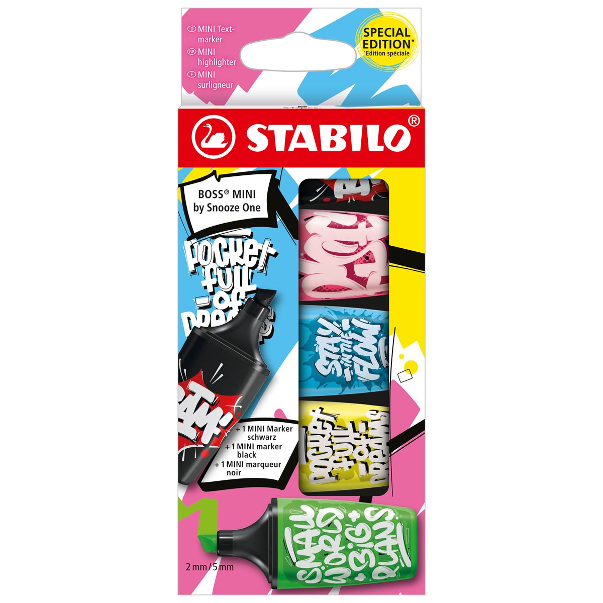 STABILO BOSS MINI HIGHLIGHTERS - PACK OF 3, PINK , BLUE & YELLOW