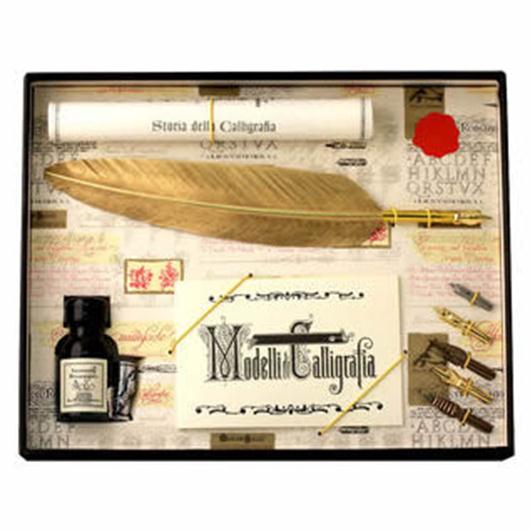 Gold Feather Quill & 5 Nib Set