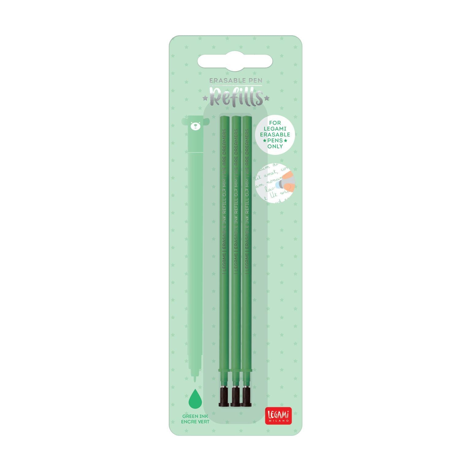 Legami Green Erasable Pen Refills - 3 Pack