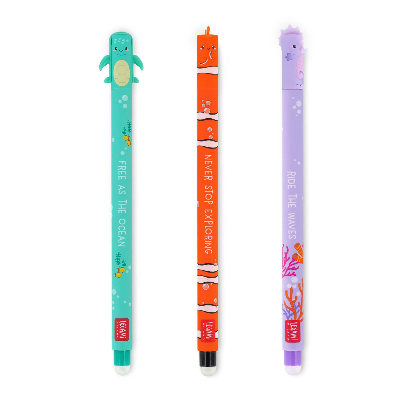 Legami Under The Sea Erasable Gel Pen Set - Sea Turtle, Clownfish, Seahorse