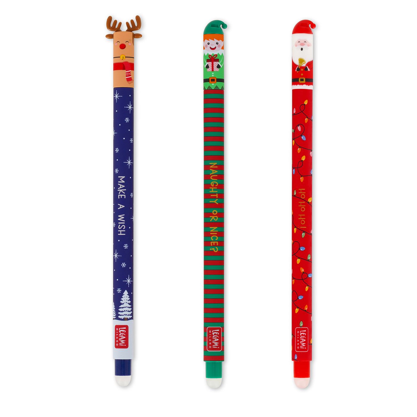 Legami Christmas Edition Naughty or Nice Erasable Gel Pen Set - NEW 2024 Santa, Rudolph, Elf