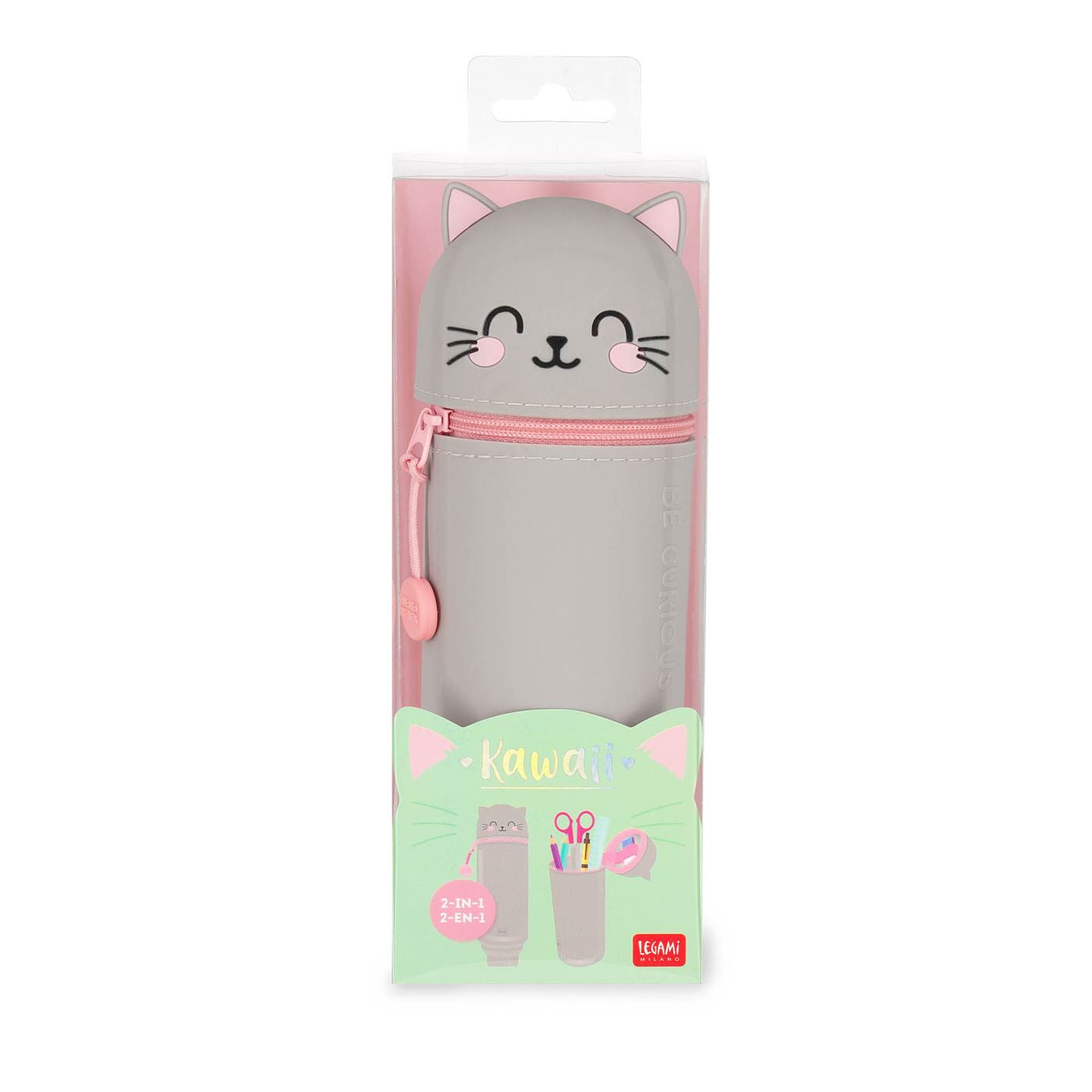 Legami Kawaii 2 in 1 Soft Silicone Pencil Case - Kitty 2