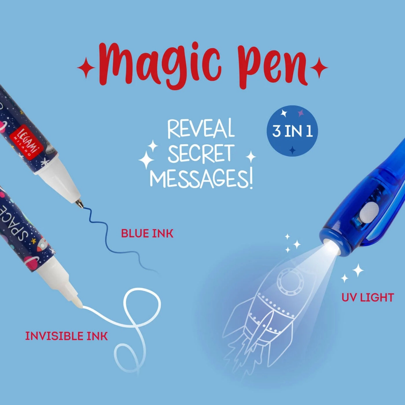 Legami Invisible Ink 3-in-1 Magic Pen - Space with UV Light