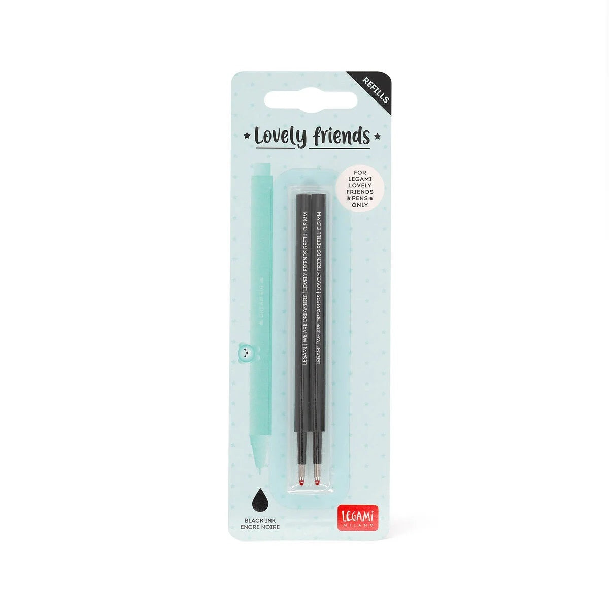 Legami Erasable Lovely Friends Gel Pen Refills - 2 Pack - Black