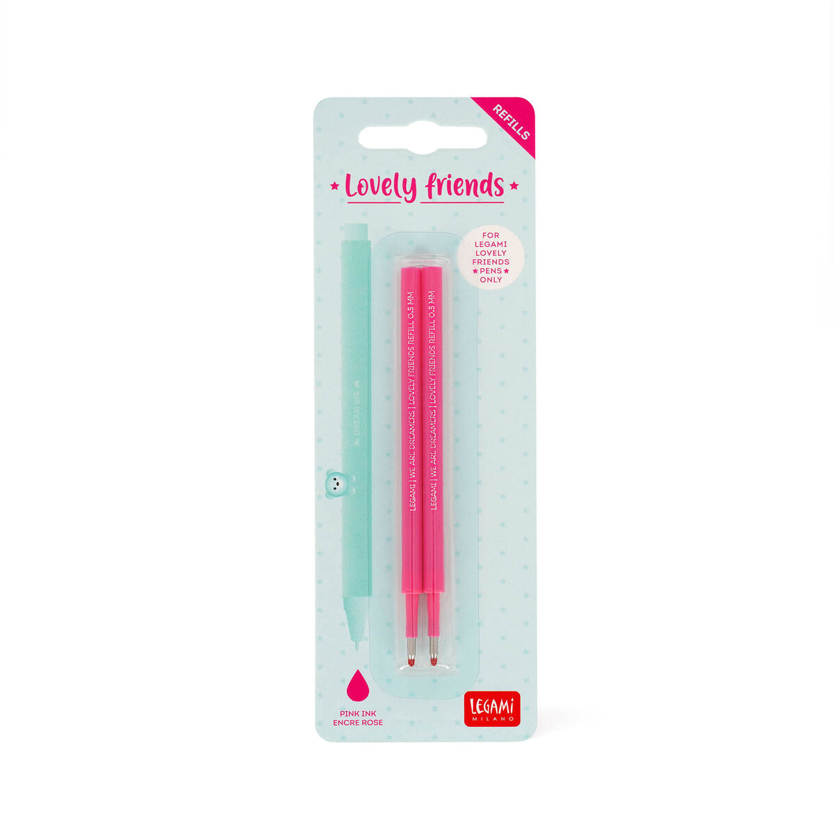 Legami Erasable Lovely Friends Gel Pen Refills - 2 Pack - Pink