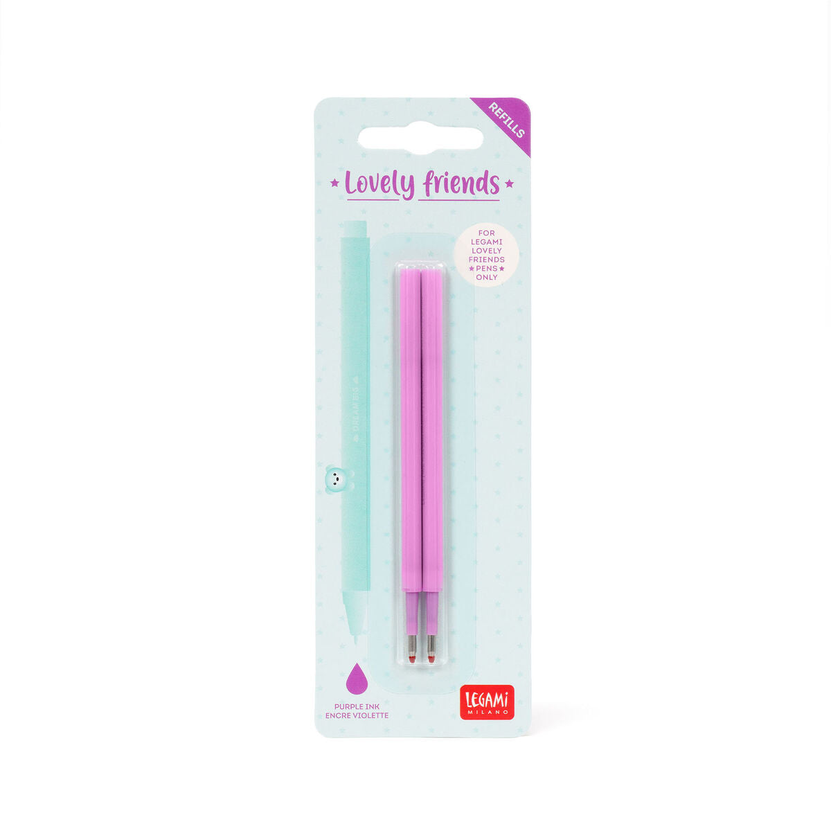 Legami Erasable Lovely Friends Gel Pen Refills - 2 Pack - Purple