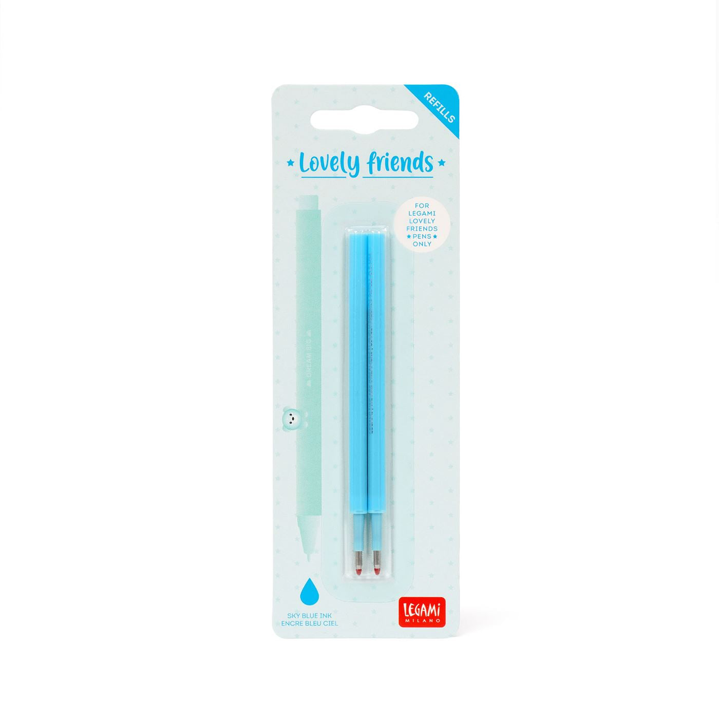 Legami Erasable Lovely Friends Gel Pen Refills - 2 Pack - Sky Blue