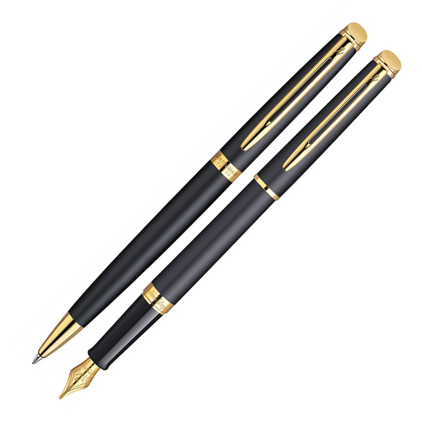 Waterman Hemisphere Matt Black Gold Trim Ballpoint & Fountain Pen Set