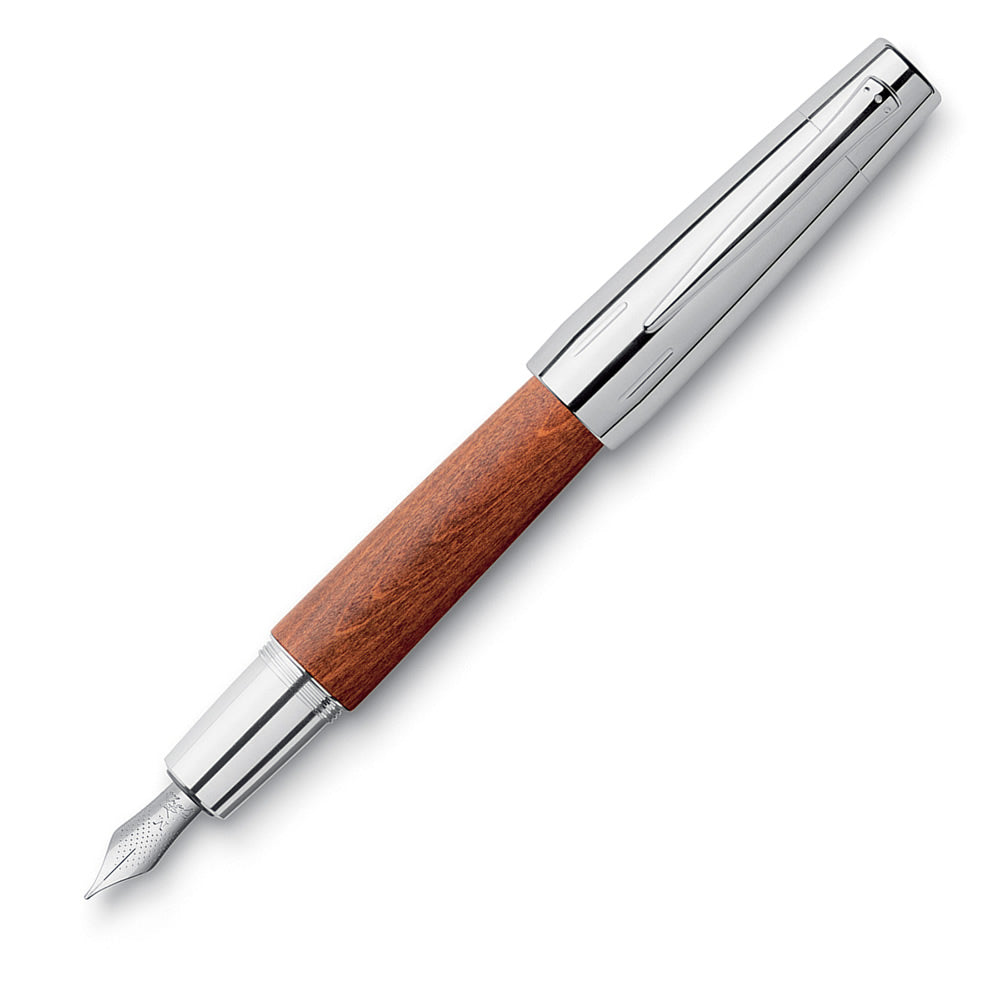 Faber-Castell E-motion Chrome & Wood Fountain Pen  - Brown