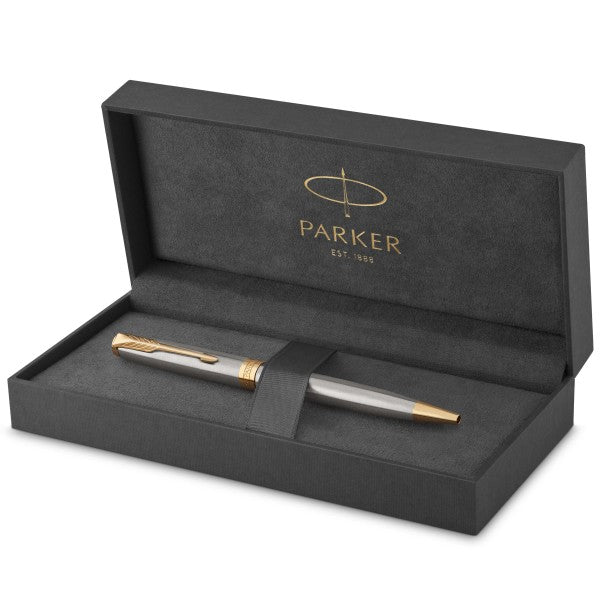 Parker Sonnet Stainless Steel and Gold Trim Ballpoint Pen Executive Pens Direct