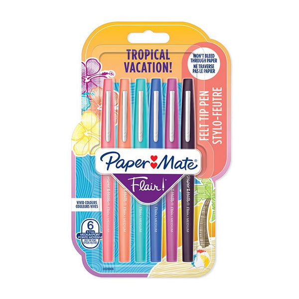 PaperMate Flair Felt Tip Medium Tropical Colours, Pack of 6